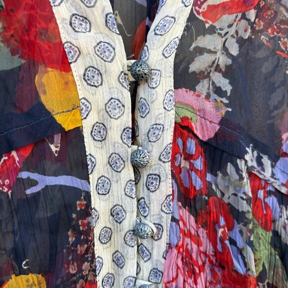 Free People Thunder Canyon Tunic Blouse Women's Small Floral Sheer Boho Cottage - Picture 8 of 11